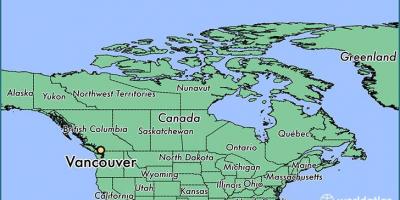 Карта Канаде показује Ванкувер