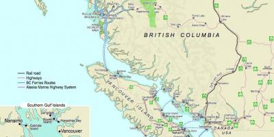 Трајекти Ванкувер у Ванцоувер исланд на мапи
