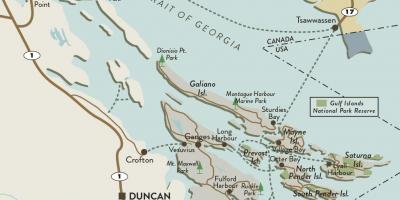 Мапа острва Ванкувер и острва Галф 
