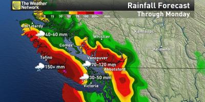 Мапа острва Ванкувер падавина