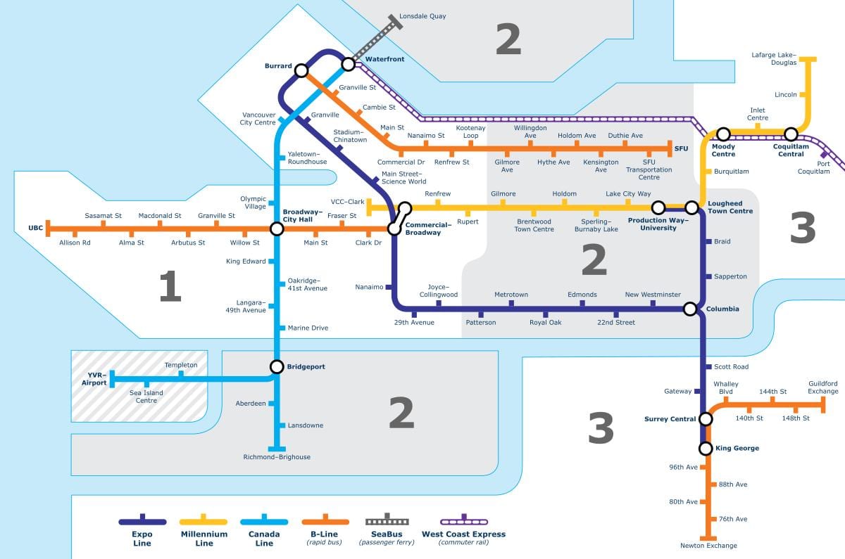 Ванкуверу јавног превоза мапи