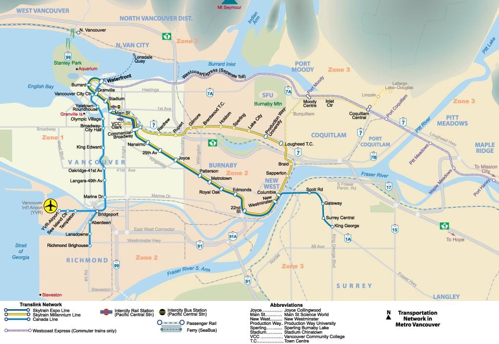 Ванкуверу мапи метроа 