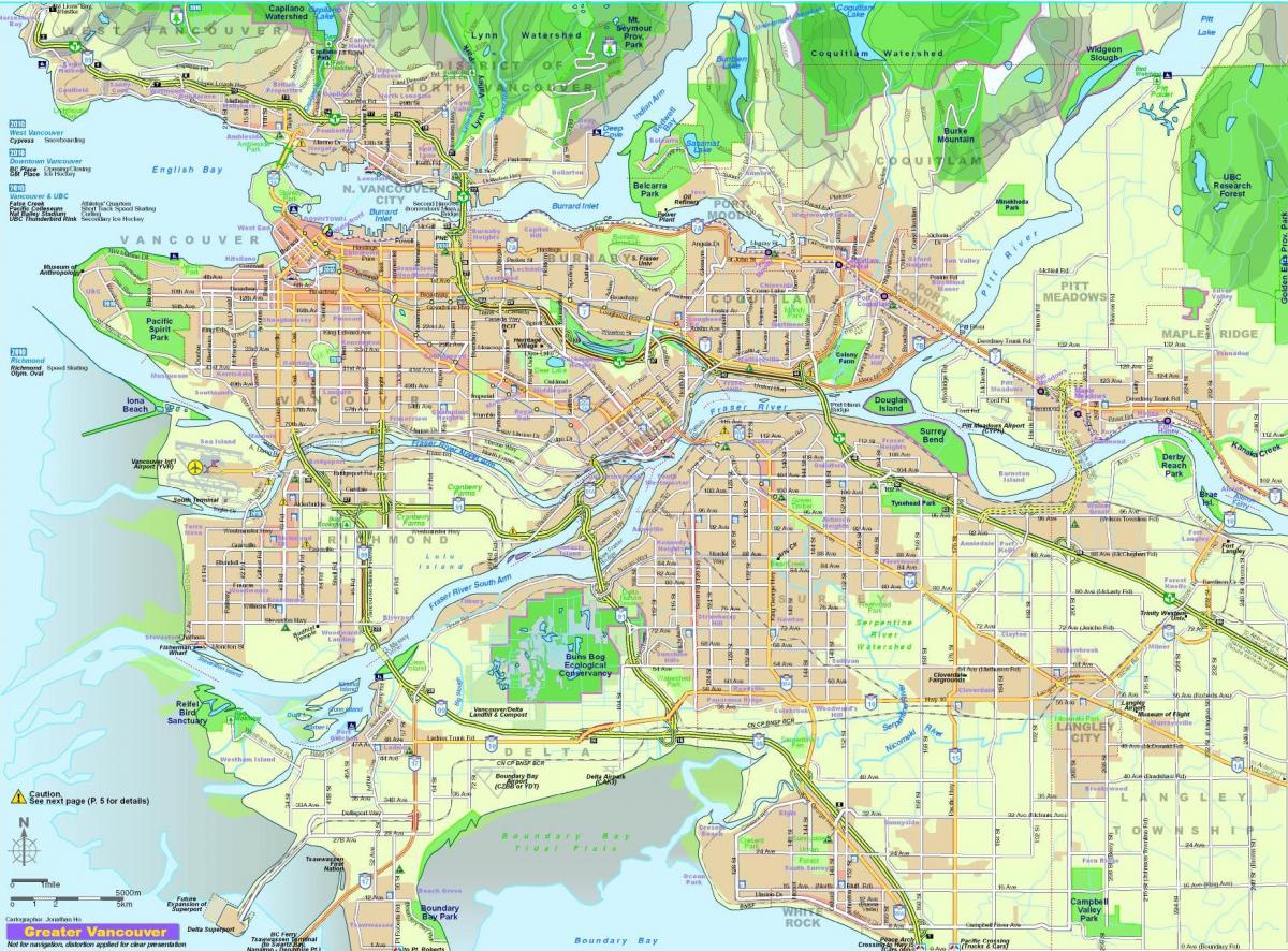 мапа града Ванкувер, Британска Колумбија, Канада