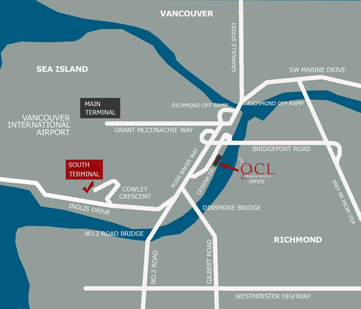 Локација на мапи међународни аеродром Ванкувер 