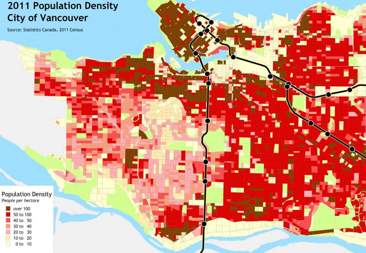 Мапа острва Ванкувер густина становништва 