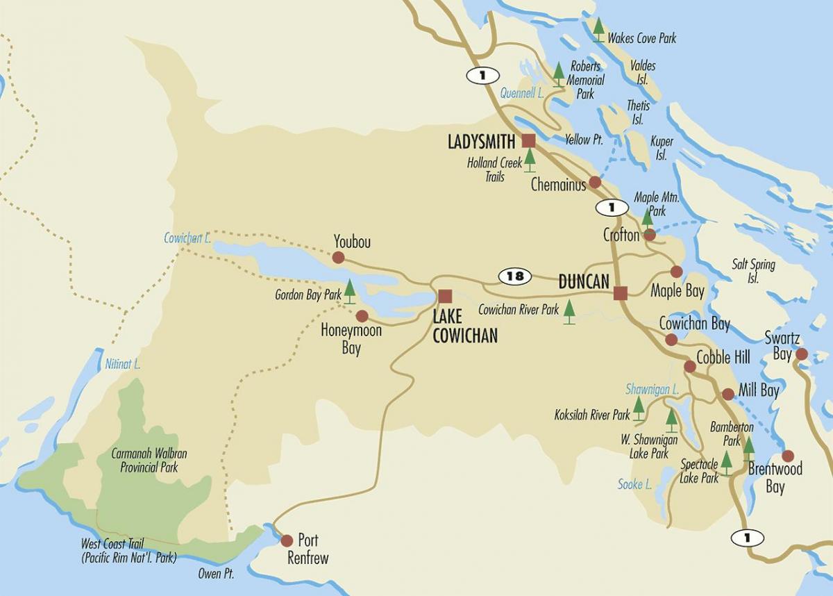 Карта Данкан острво Ванкувер 
