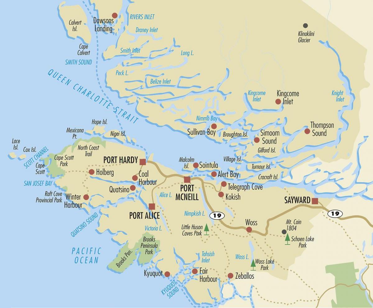 Мапа острва Северни Ванкувер 