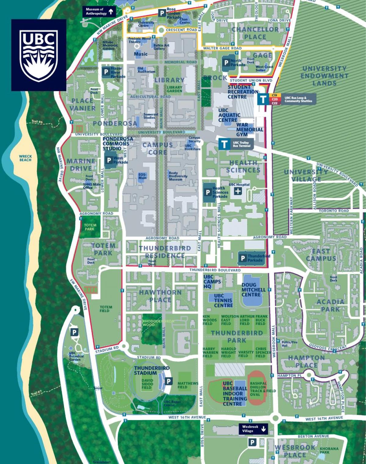 УБК мапу кампуса у Ванкуверу 