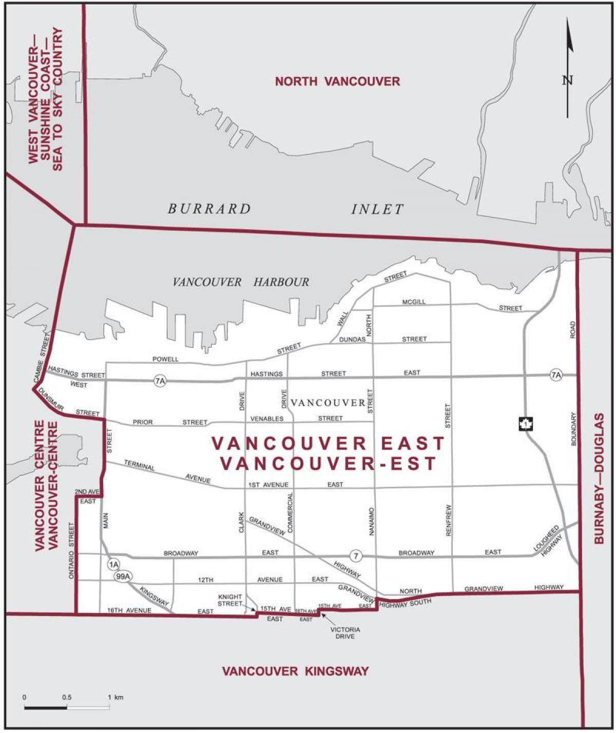 Мапа Источне Ванкувер 