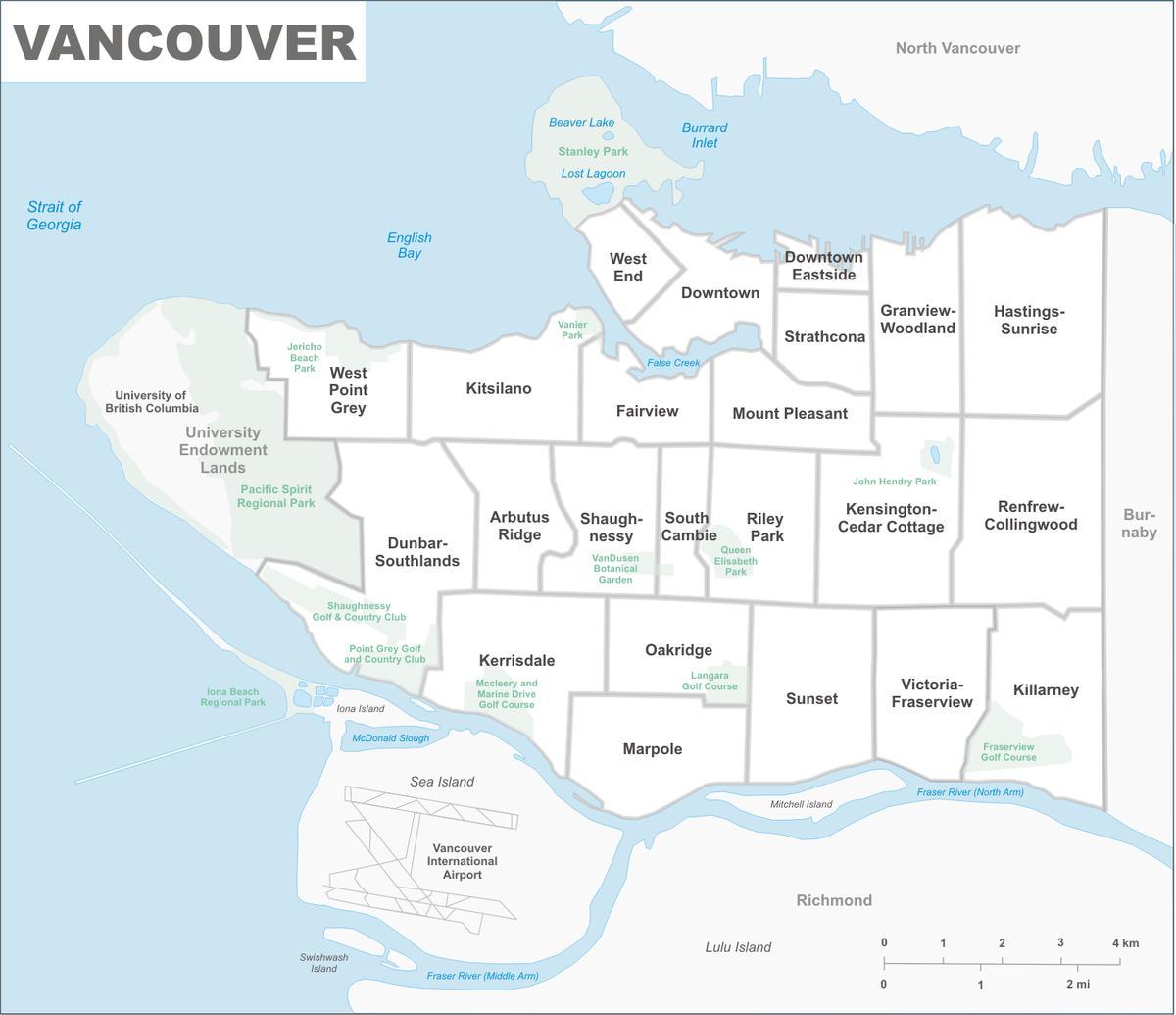 карта Ванкувера и површина