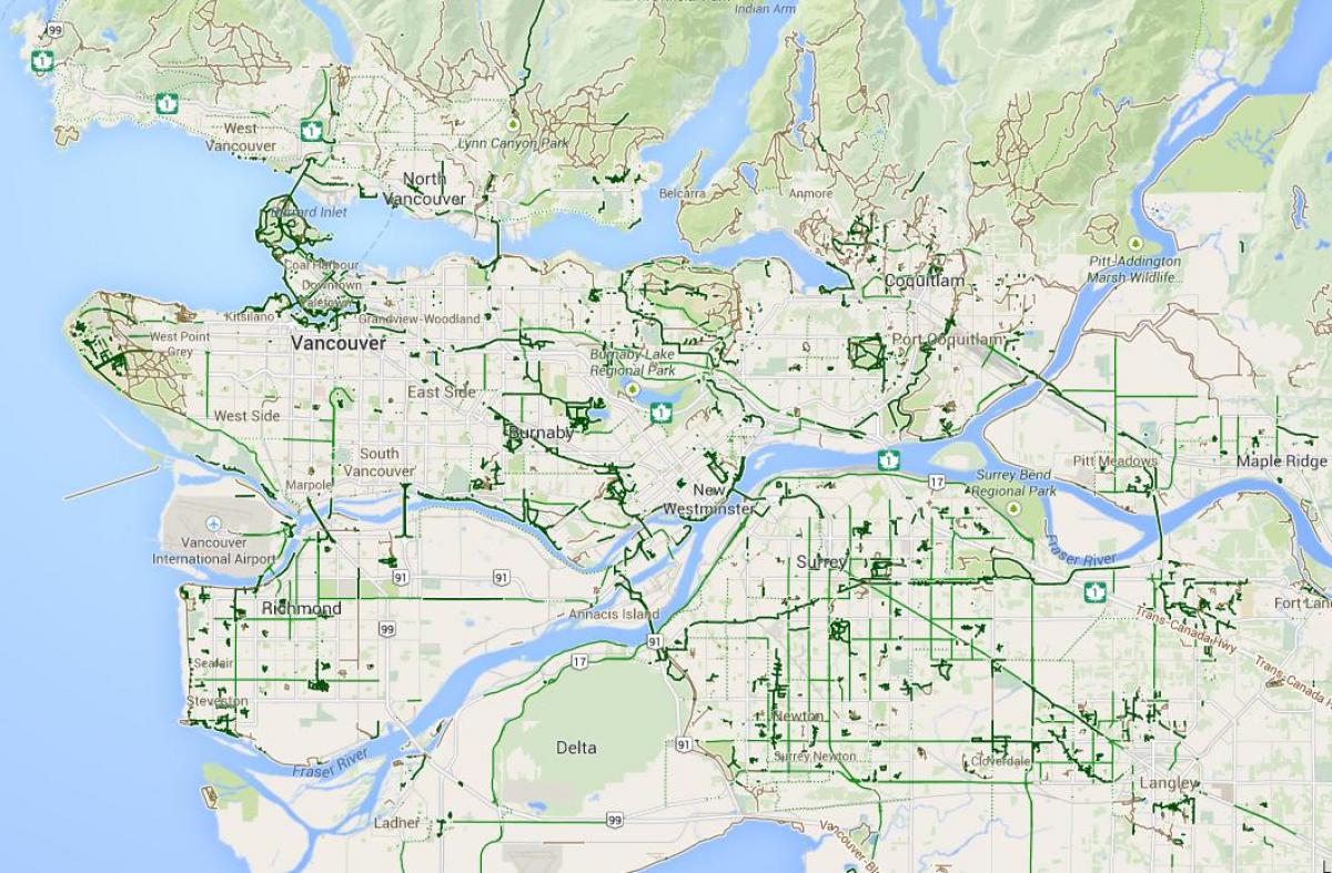 Карта Метро Ванкувер бициклизам
