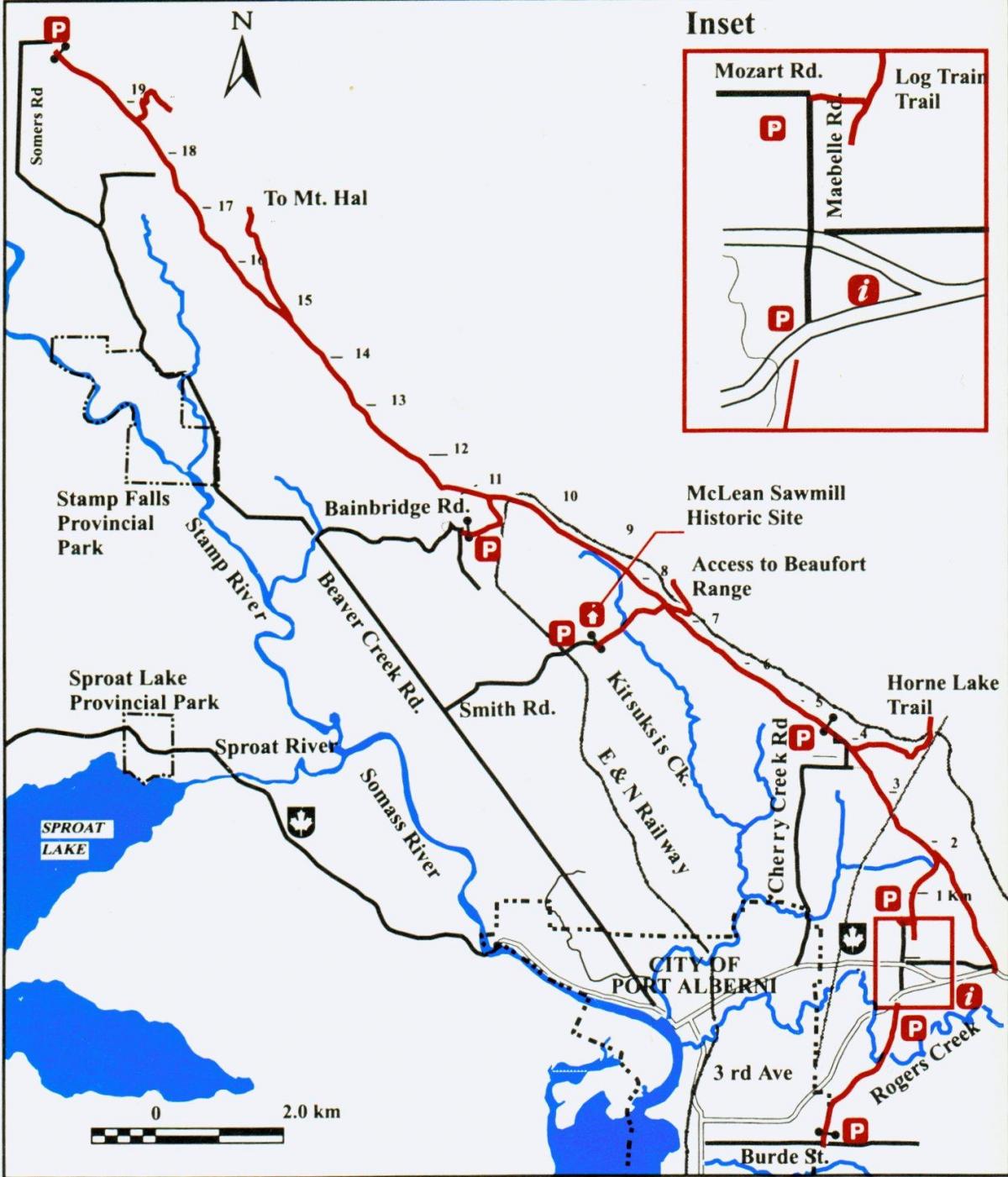 Мапа острва Ванкувер железнички