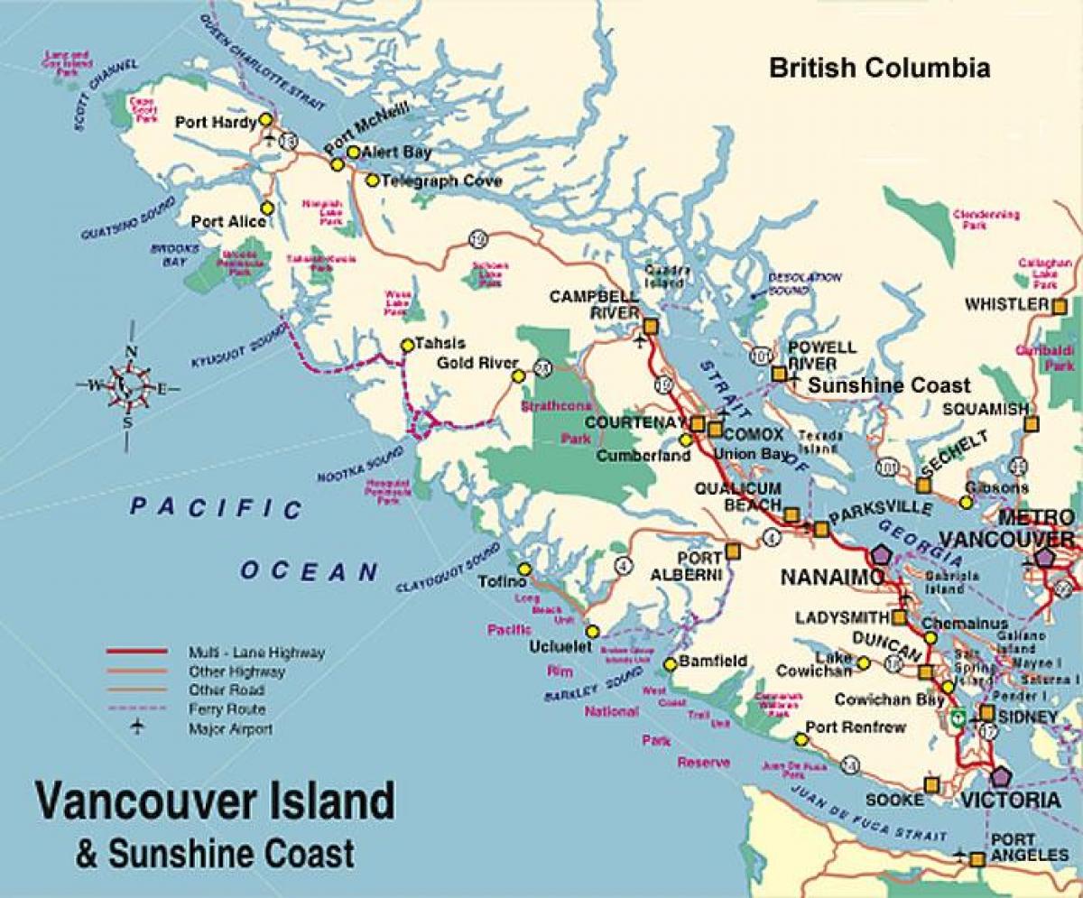 камповање Острво Ванкувер карта