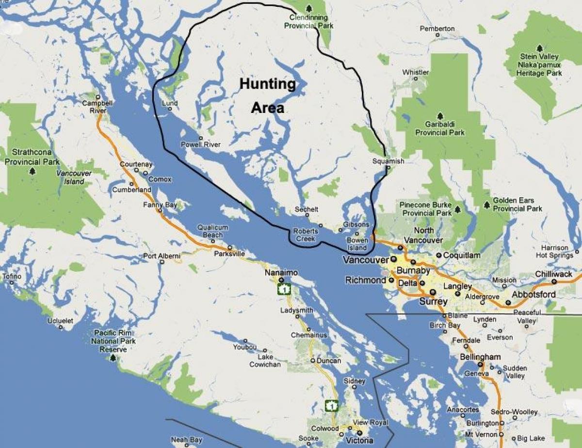 Мапа острва Ванкувер лов