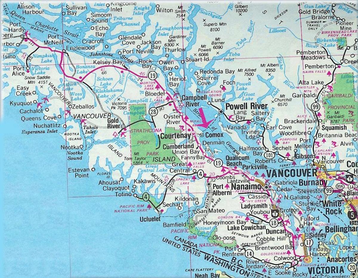 Мапа острва Ванкувер језера
