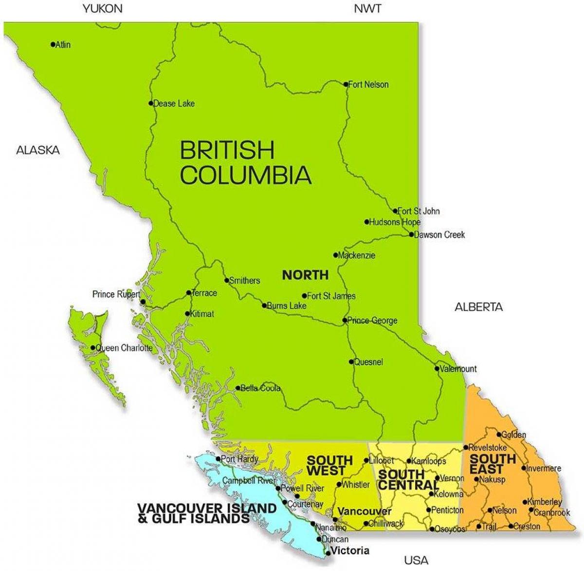 Мапа региона Британске Колумбије