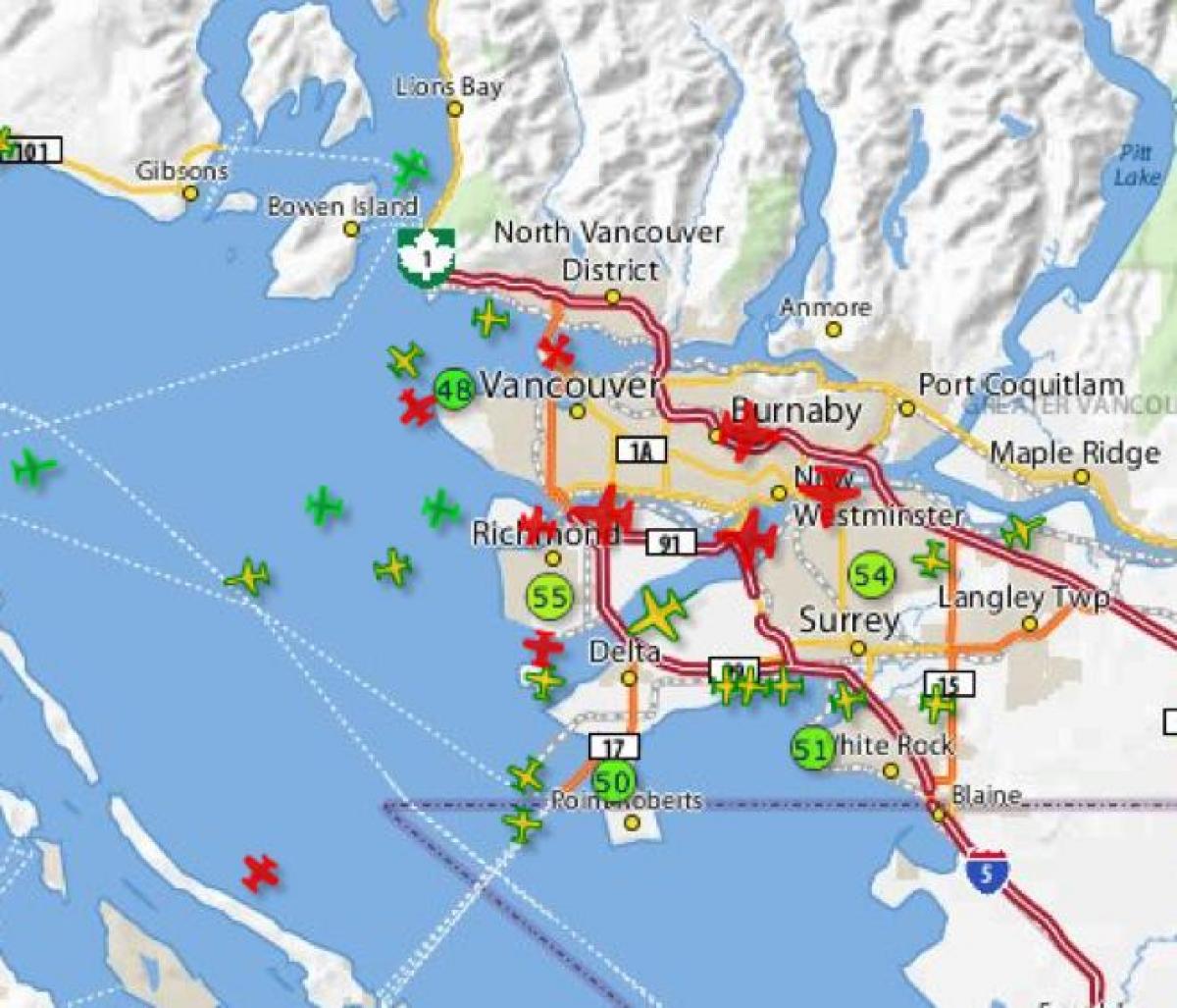 Карта лета Ванкувера праћење