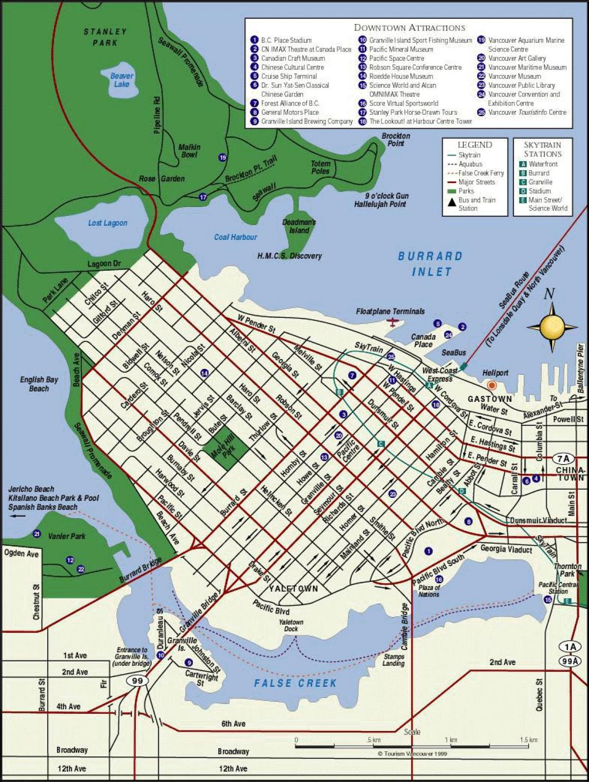 Карта центра града Ванкувер 